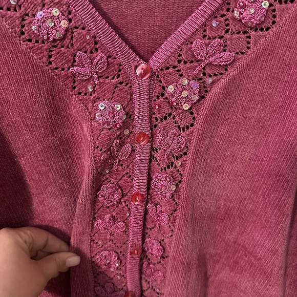 Jenny Vintage Cardigan M Womens Pink Knit Cottagecore Sweater Y2K Grandma VTG - Picture 2 of 10